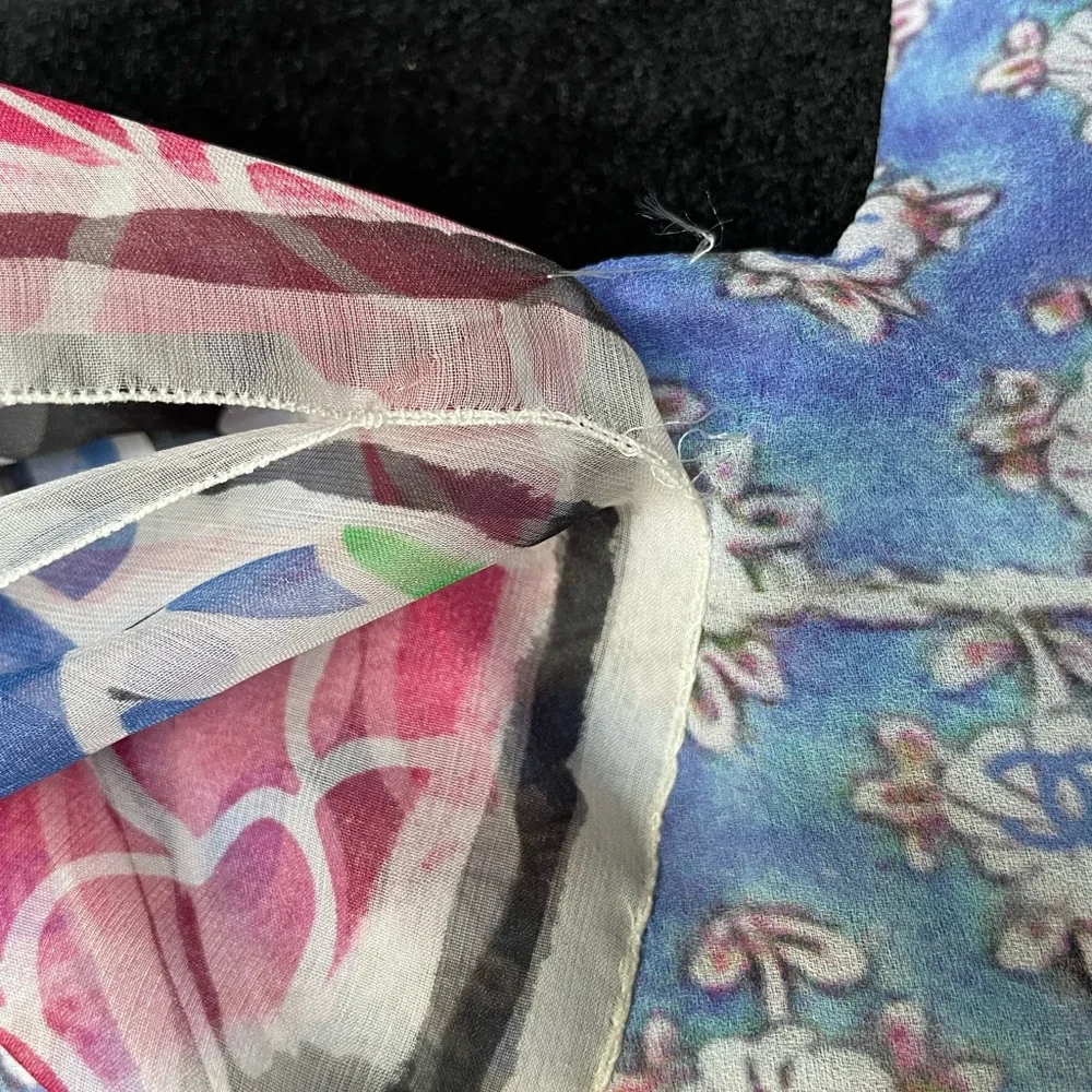 Chanel 15c silk blouse blue scarf logo shirt sz 34